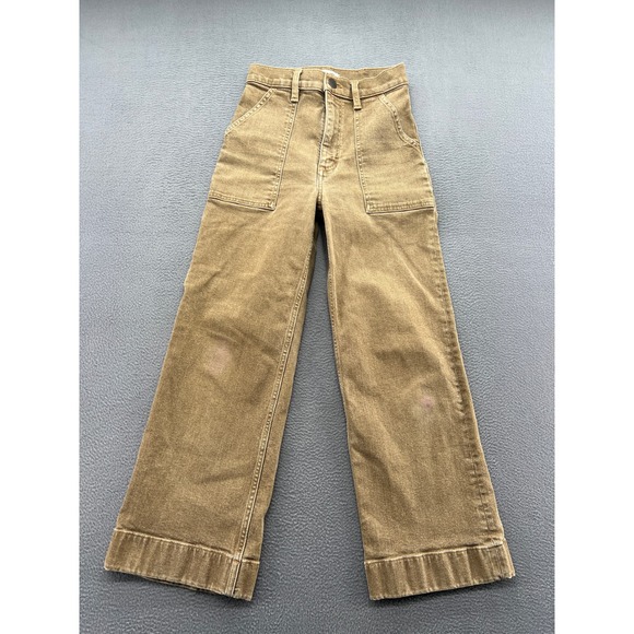 Wrangler Denim - Wrangler Jeans Women's Size 25 Tan Brown Wide Leg Crop High Rise Patch Pocket